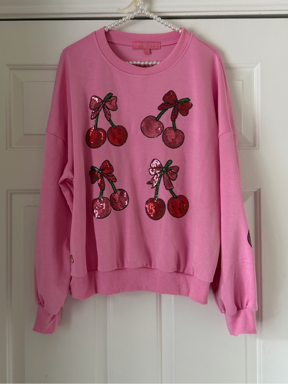 Simply Southern Pink Sequin Cherry Sweatshirt